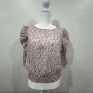 Paper Crane Taupe Puff Sleeve Blouse Modern Office Attire